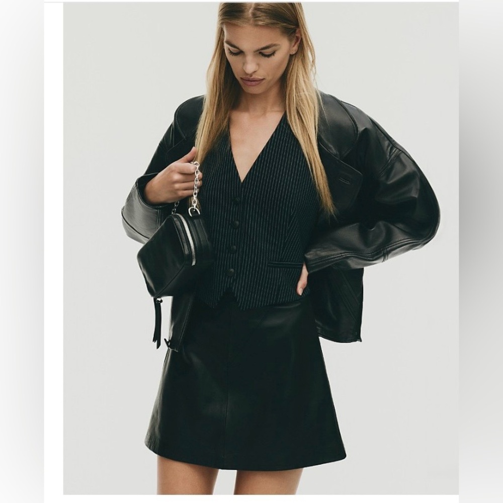 Whistles lamb leather  mini skirt black size 0 NEW